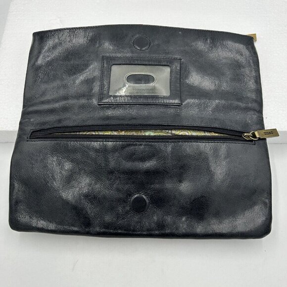 HOBO INTERNATIONAL Black Leather Fold-Over Clutch Bag Purse 11.25" Wide - Picture 4 of 11